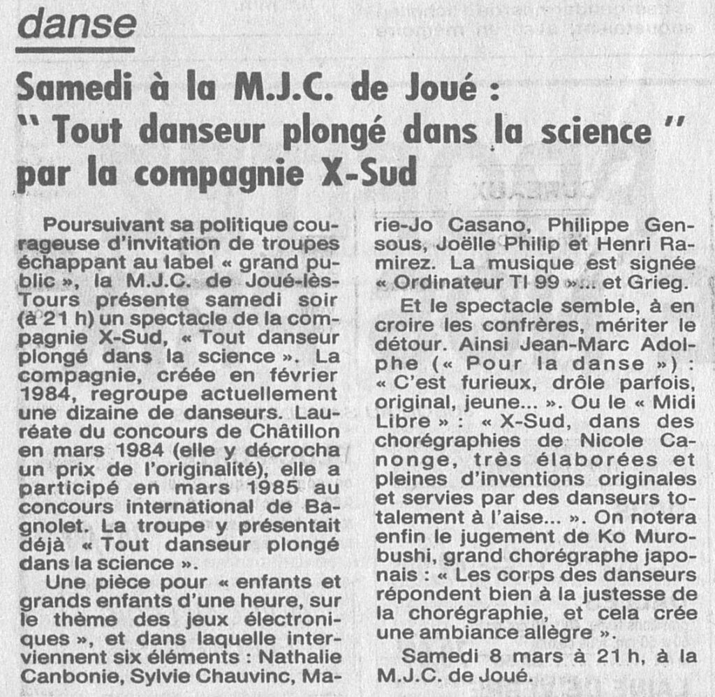 1986.03.07-NRCO.6ADPREa-1024x999 Compagnie X-Sud "Tout danseur plongé dans la science" (08/03/86)