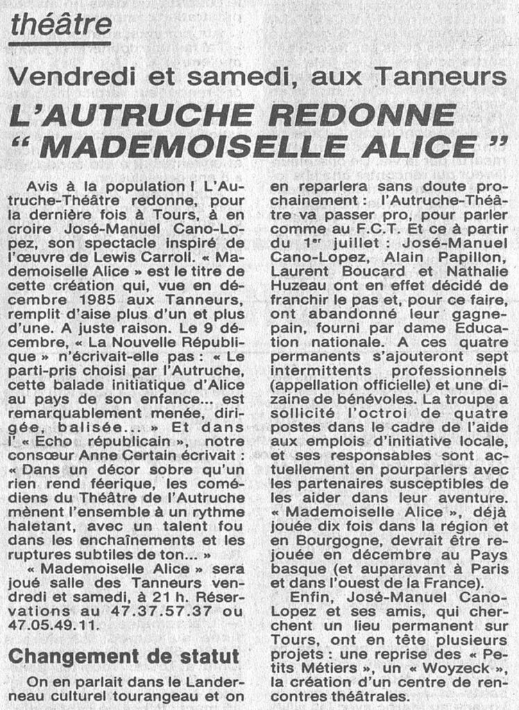 1986.03.12-NRCO.5ADPREa-748x1024 Autruche-Théâtre "Mademoiselle Alice" (14 et 15/03/68)