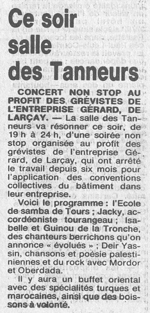 1986.04.15-NRCO.3ADPREc-492x1024 "Concert non stop au profit des grévistes de l’entreprise Gérard à Larçay" (15/04/86)
