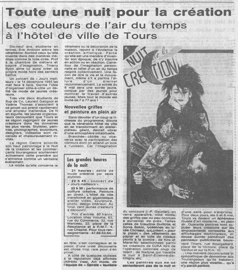 1986.04.29-NRCO.3ADPRE-903x1024 "Nuit de la création" Jours Meilleurs (06/05/86)