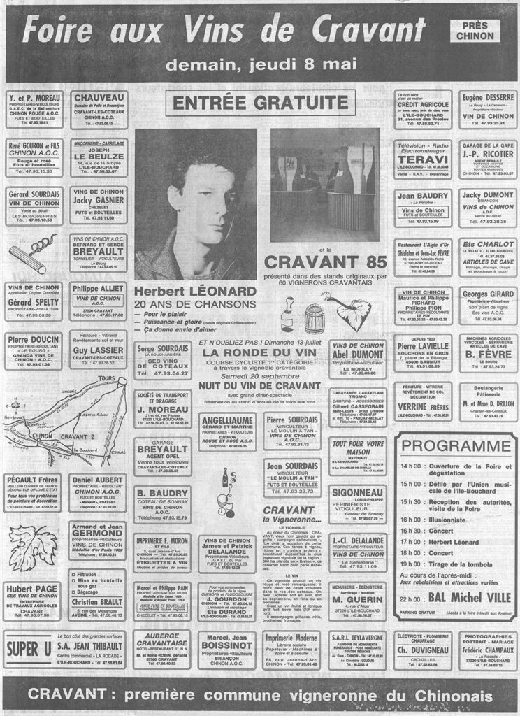 1986.05.07-NRCO.13ADPRE-744x1024 "Foire aux vins de Cravant" Herbert Léonard (08/05/86)