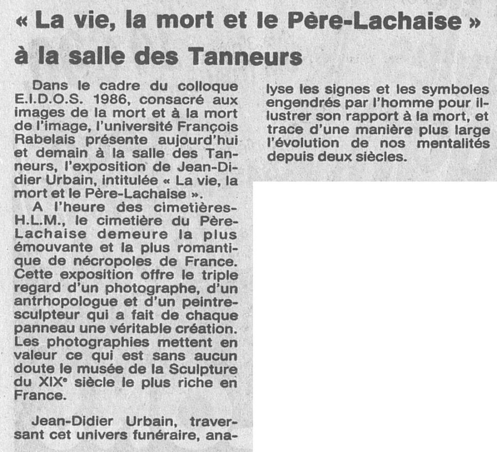 1986.06.06-NRCO.6ADPREa-1024x930 Jean-Didier Urbain "La vie, la mort et le Père-Lachaise" (06 et 07/06/86)