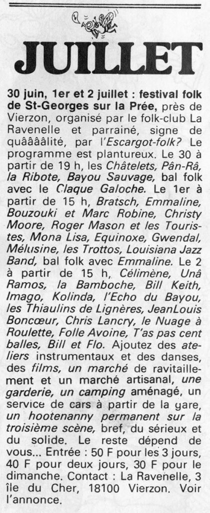 1978.07-Escargot-Folk-n55-MureauPRE18a-420x1024 "2e festival folk de Saint-Georges-sur-la-Prée" (30/06 au 02/07/78)