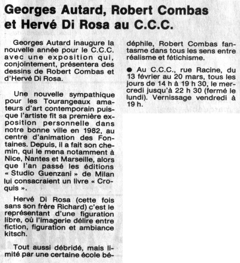 1988.02.10-NRCO.5ADPREb-934x1024 Georges Autard, Robert Combas, Hervé Di Rosa (12/02/88)