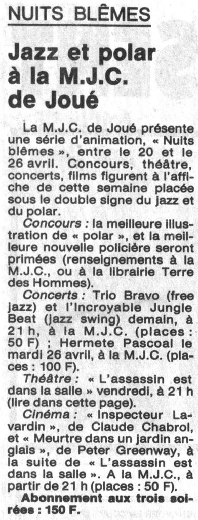 1988.04.19-NRCO.6ADPREa-391x1024 "Jazz et polar" Trio Bravo, l’Incroyable Jungle Beat (20/04/88)