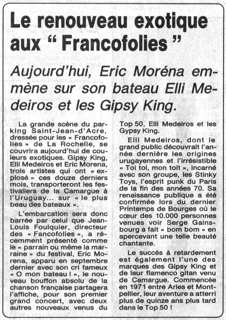 1988.07.11-NRCO.LADPREa-724x1024 "Francofolies" Eric Morena, Elli Medeiros, Gipsy Kings (11/07/88)